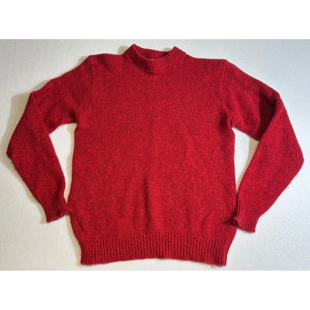 Vintage LL Bean Mens XL Red Wool Blend Mock Neck Sweater‎ 1773